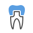 Cartoon tooth with blue dental crown