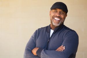 Man with a beautiful smile thanks to dentures in Owings Mills